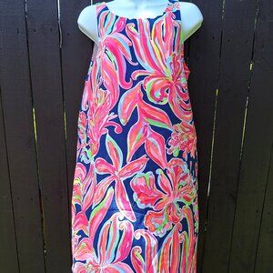 Lilly Pulitzer JACKIE  Silk Shift Dress S  Navy Banana Flambe Like New